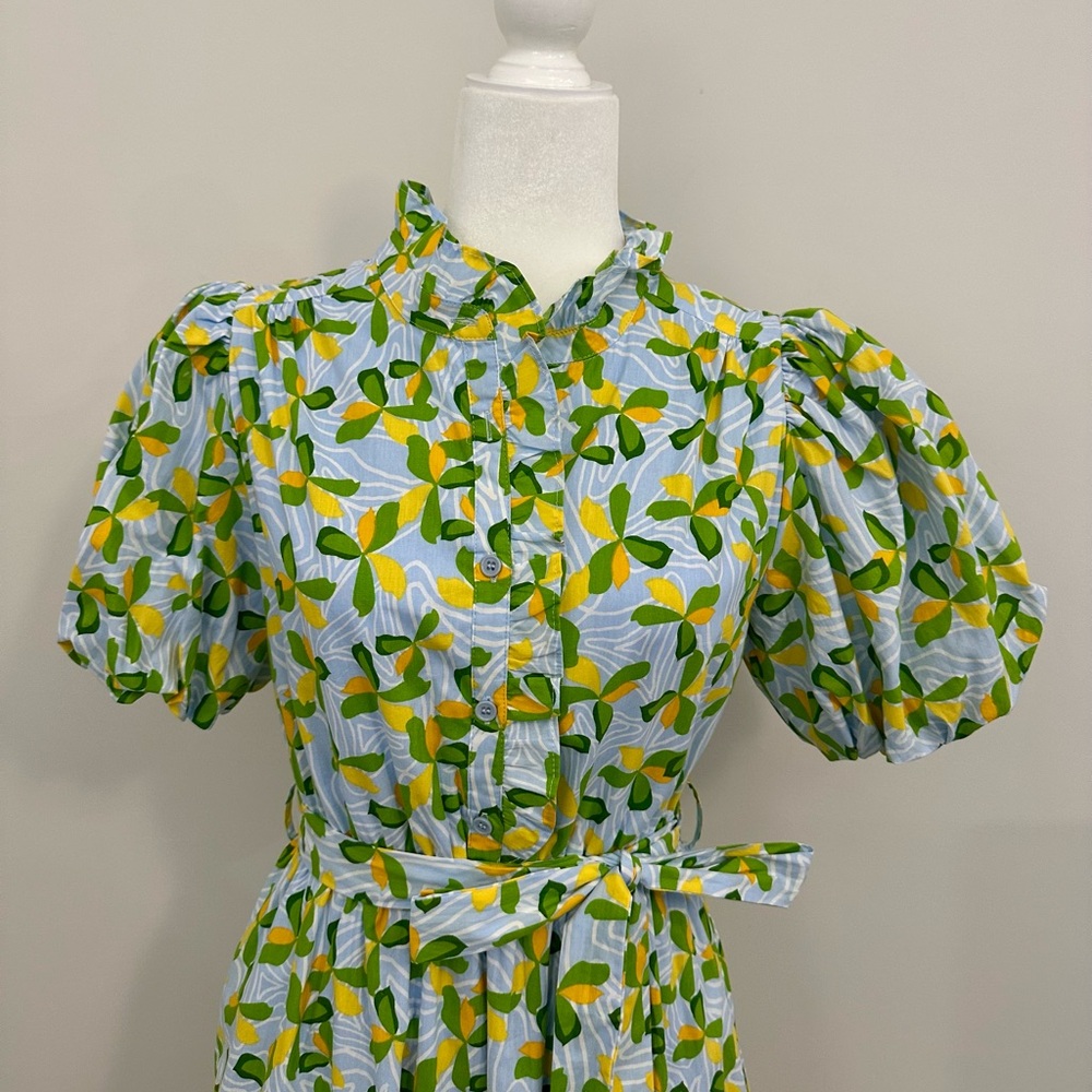 Floral Green and Blue Women's Dress - Picture 2 of 3